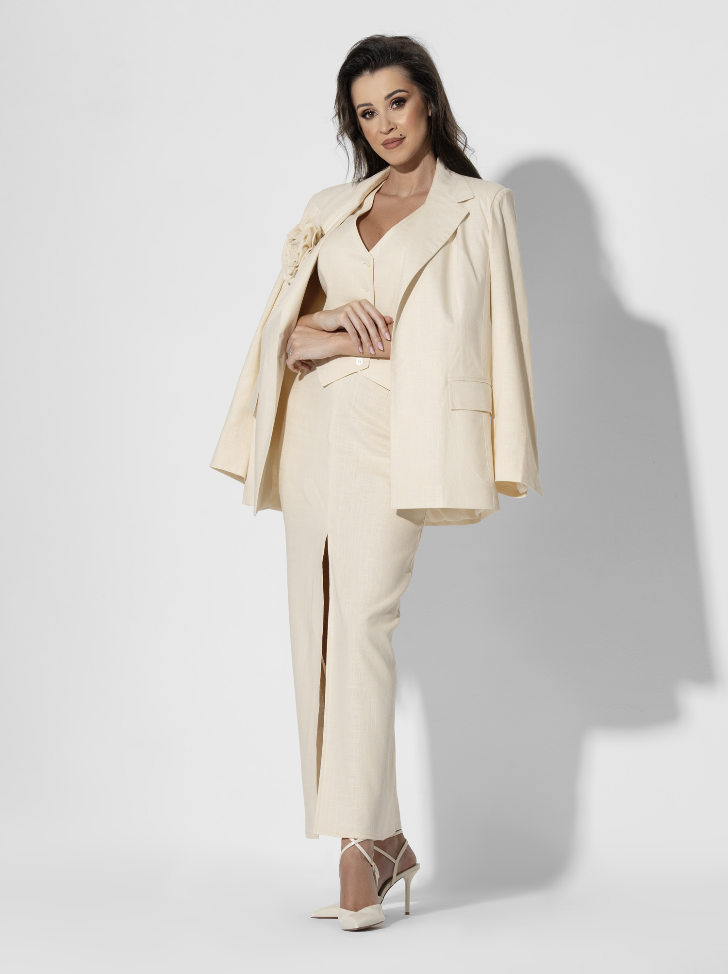 Set Summer din In cu Sacou, Vesta si Fusta Lunga