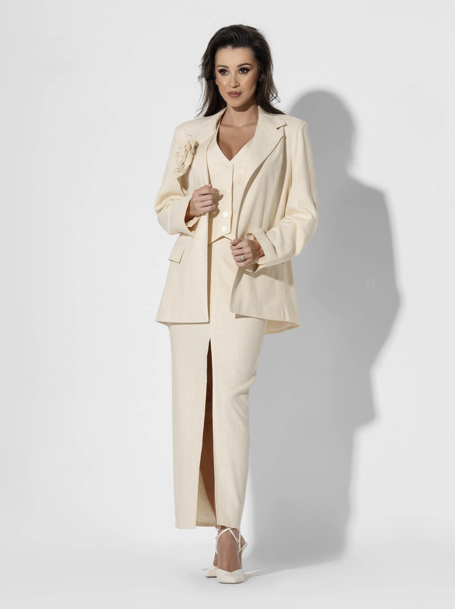 Set Summer din In cu Sacou, Vesta si Fusta Lunga